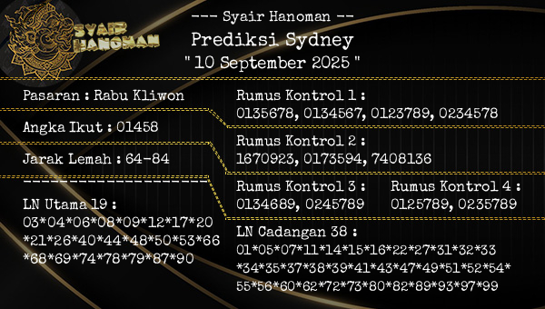 --- Syair Hanoman -- - Prediksi Sydney